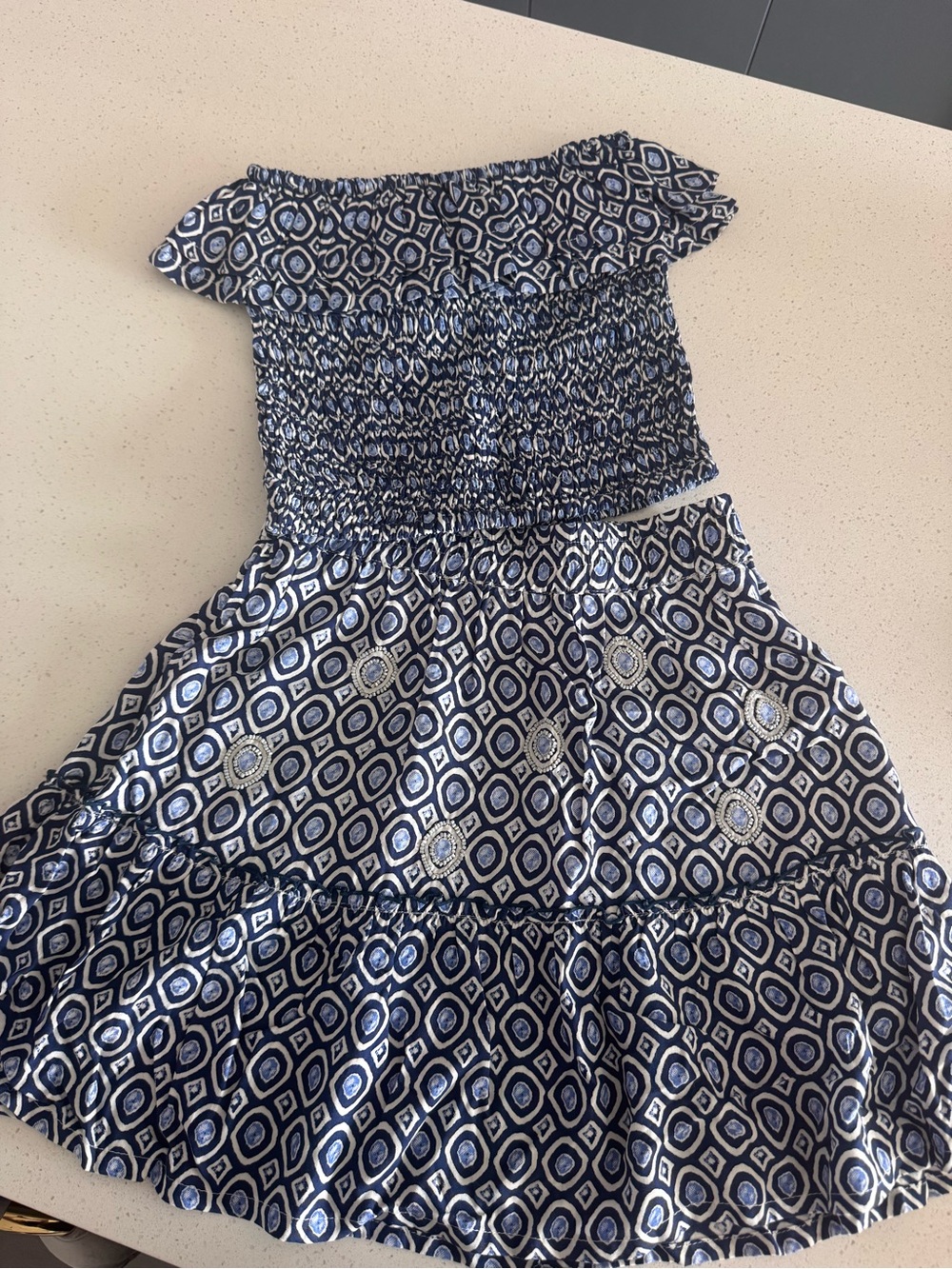 Strapless Navy & White Geometric Two-Piece Set